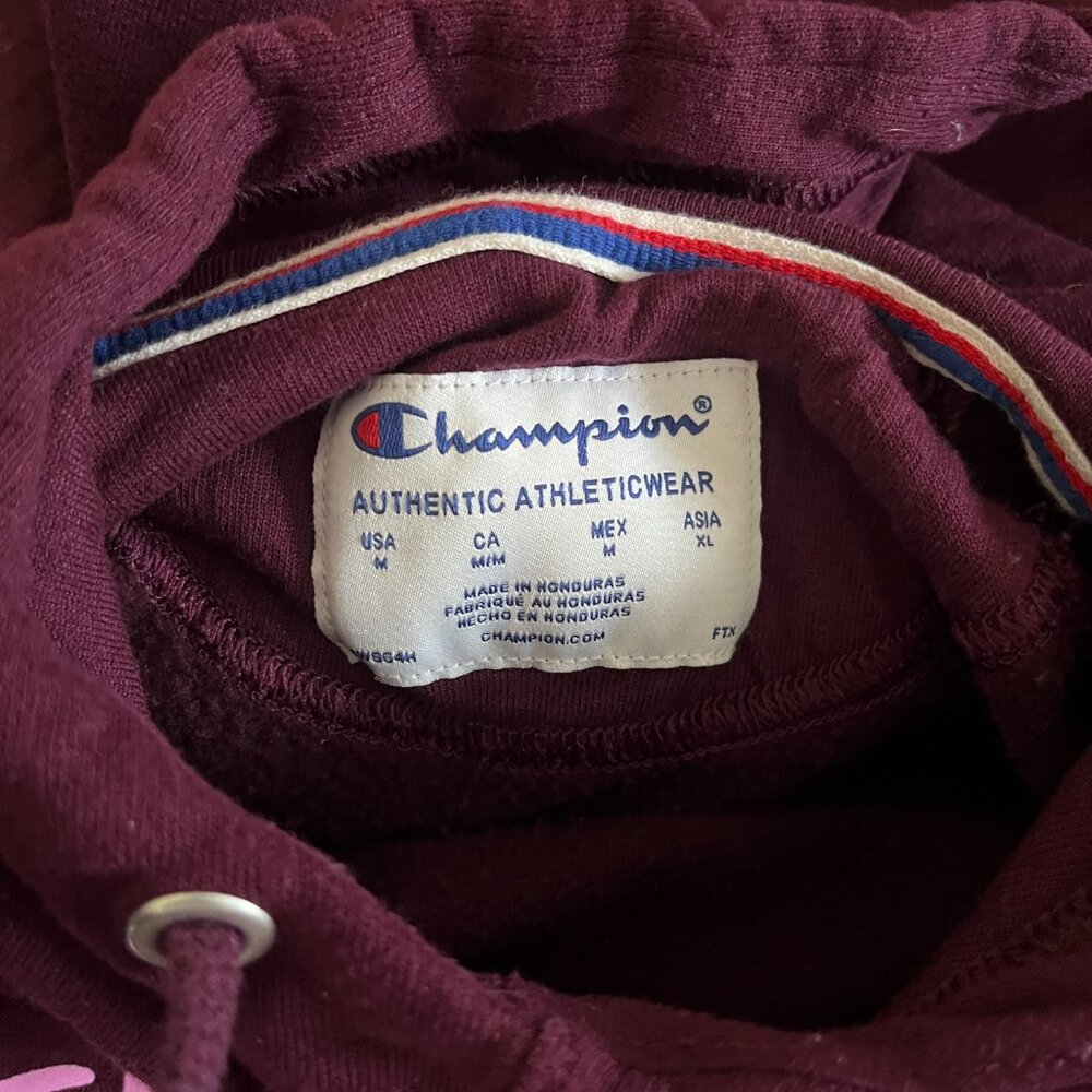 Champion Dark Berry Powerblend Logo Hoodie Cotton Blend Sweatshirt Athleisure M - Picture 4 of 7